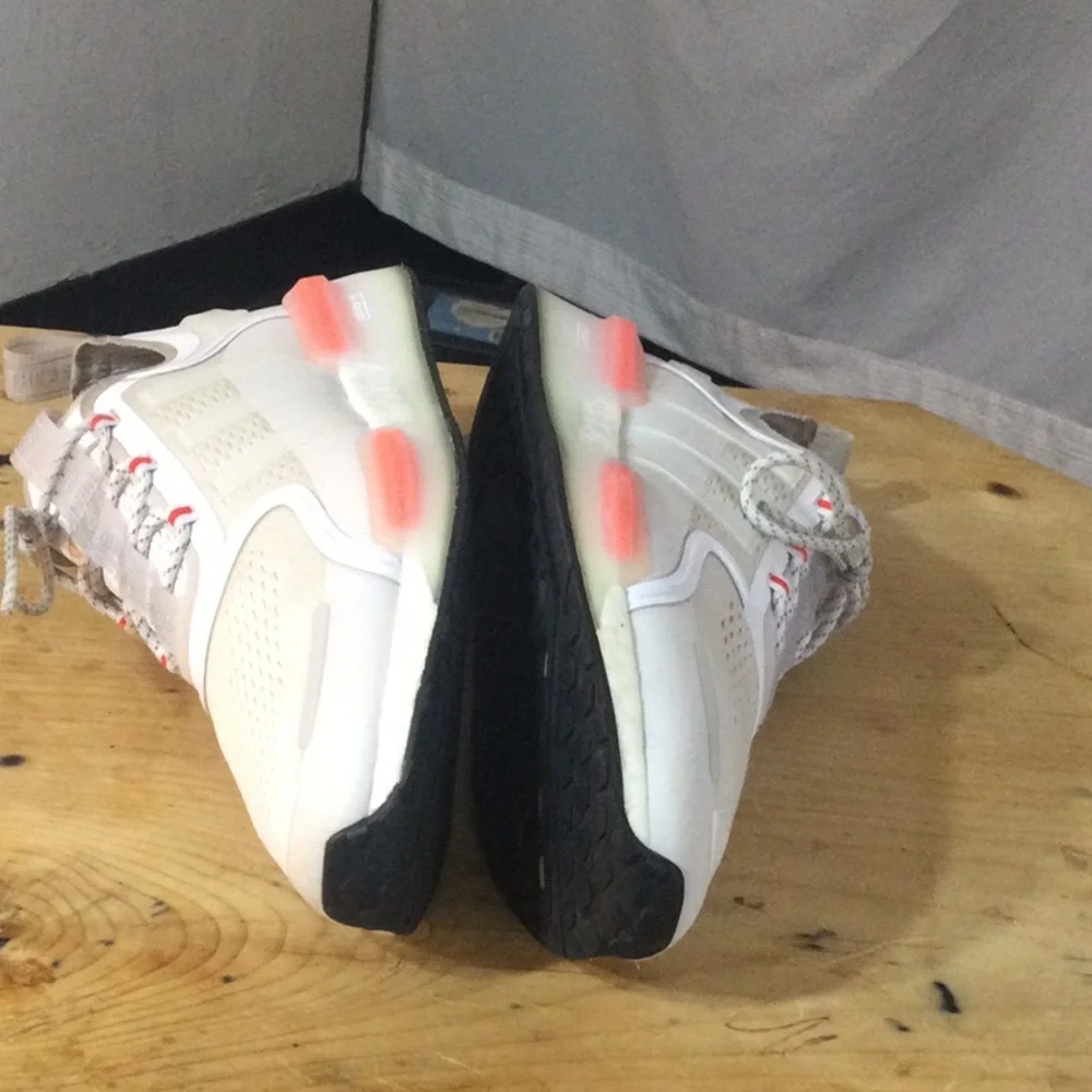 Women’s White Athletic Sneakers with Coral Accents
